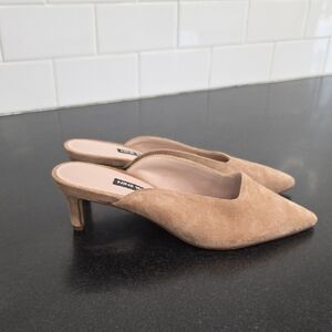 Nine West Tan Suede Kitten Heel Mules